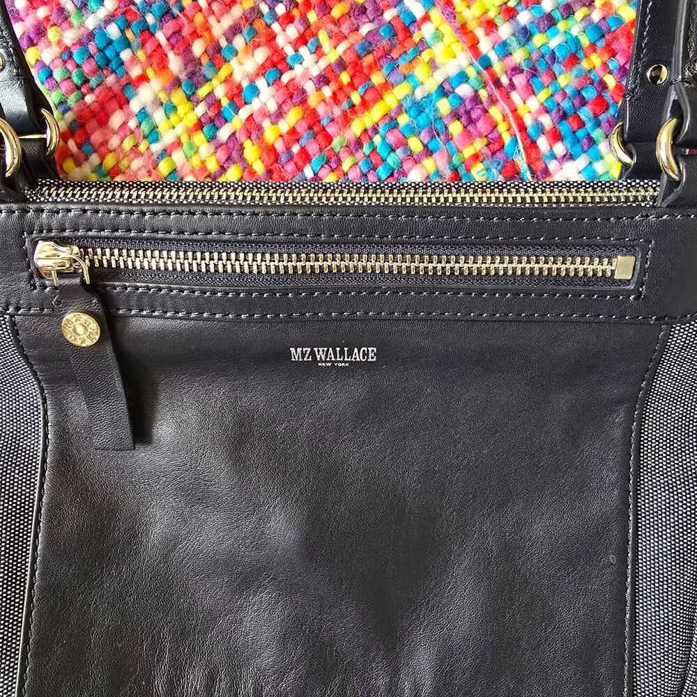 MZ Wallace Navy Leather and Canvas Tote - Picture 3 of 5